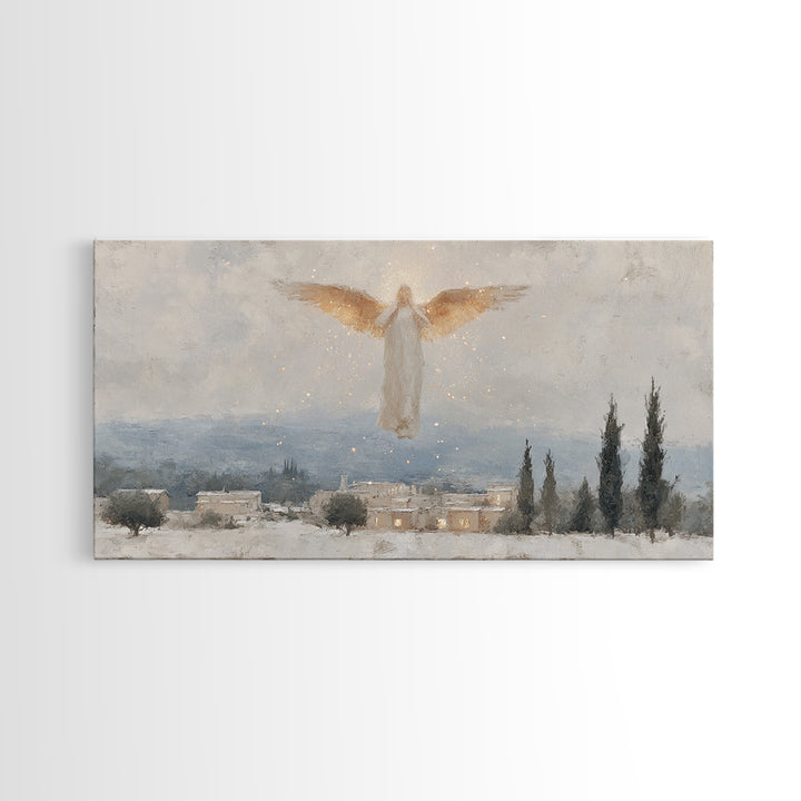 Angel’s Herald – Framed Canvas Print – Christian Christmas Art – Christmas Wall Art – Modern Christian Painting – Christian Art Gift – Chri