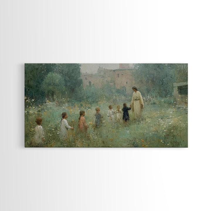 Gentle Meadow Walk, Framed Canvas Print, Christian Art Print, Vintage Christian Art, Jesus Painting, Christian Wall Art, Christian Gift Ide