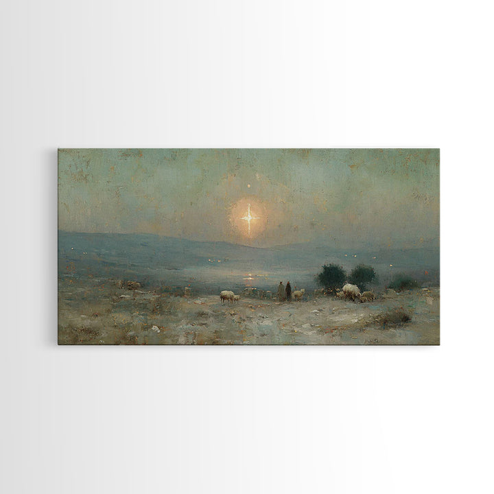 Shepherds Of Dawn – Framed Canvas Print – Christian Christmas Art – Christmas Wall Art – Jesus Painting – Christian Art Canvas – Vintage Ch