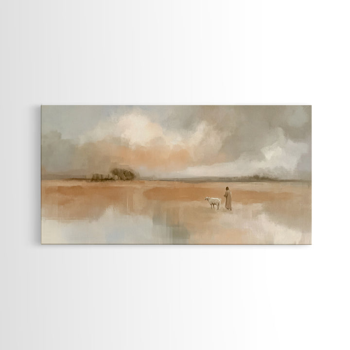 Quiet Pasture Peace | Framed Canvas Print | Minimalist Christian Art | Christian Wall Art | Subtle Christian Art | Jesus Painting
