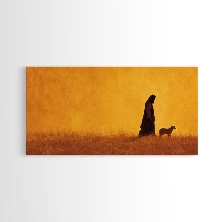 Golden Shepherd Light – Framed Canvas Print – Jesus Painting – Christian Wall Art – Christian Art Canvas – Modern Christian Art – Christian
