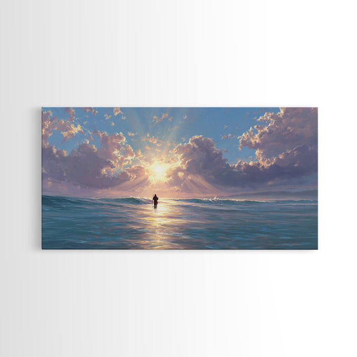 Light Upon The Waters – Framed Canvas Print – Jesus Painting – Christian Art Canvas – Christian Wall Art – Modern Christian Painting – Chri