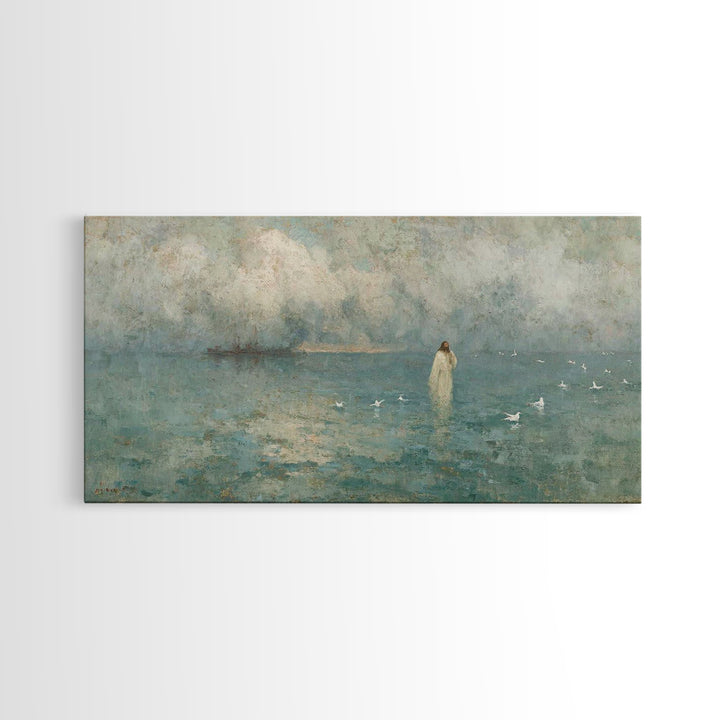 Sea Of Mercy – Framed Canvas Print – Christian Art Canvas – Jesus Painting – Modern Christian Art – Blue Christian Art – Christian Wall Art