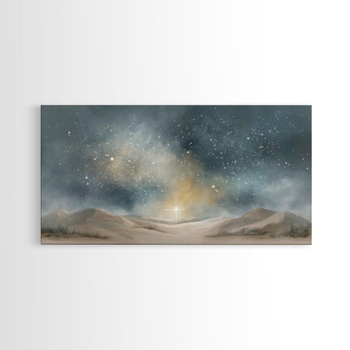 Heavenly Light, Framed Canvas Print, Christian Wall Art, Christmas Art, Christian Art Canvas, Jesus Painting, Christian Christmas Art