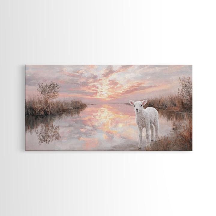 Pasture Light | Framed Canvas Print | Christian Art Canvas | Christian Painting | Christian Christmas Decor | Modern Christian Art | Christ