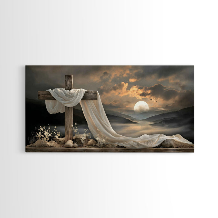 Cross At Sunset | Framed Canvas Print | Christian Art Canvas | Christian Christmas Art | Vintage Christian Art | Christian Wall Art | Chris