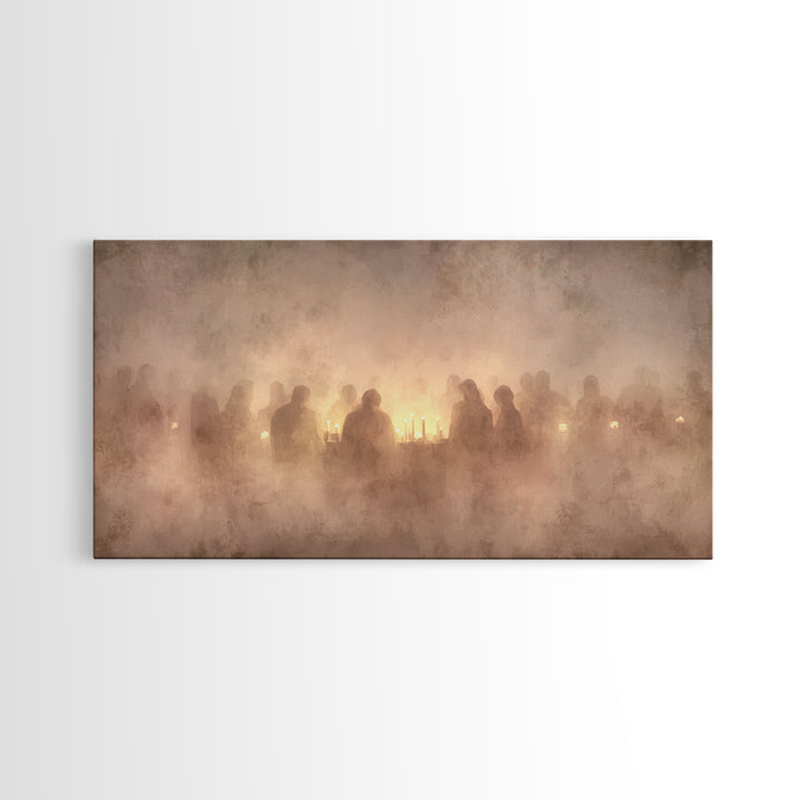 Gathered In Glow – Framed Canvas Print – Christian Art Canvas – Christian Christmas Art – Christmas Wall Art – Vintage Christmas Art – Chri