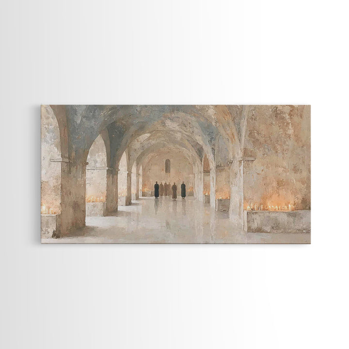 Monastic Gathering, Framed Canvas Print, Christian Art Canvas, Christian Wall Art, Vintage Christian Art, Christian Painting, Christian Art