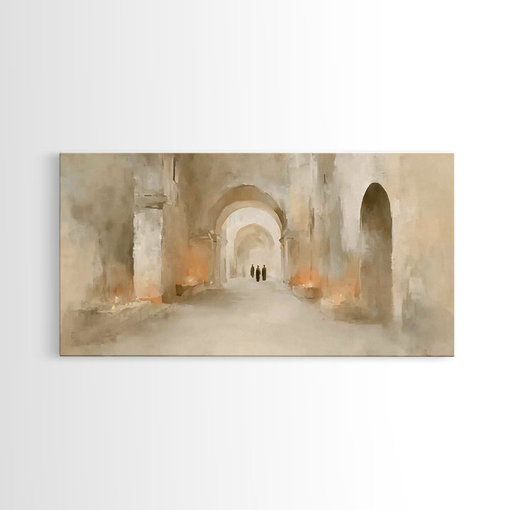 Quiet Cloister Path, Framed Canvas Print, Christian Art Canvas, Christian Wall Art, Minimalist Christian Art, Christian Painting, Christian