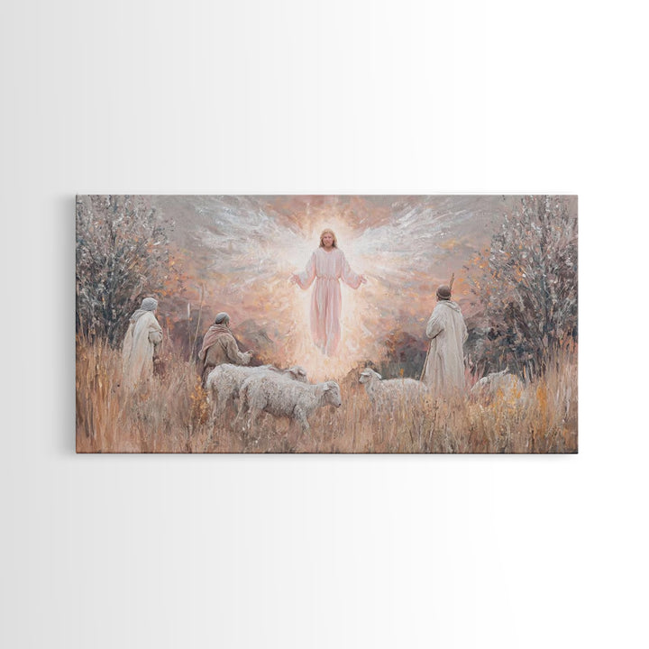 Angel Of Dawn, Framed Canvas Print, Christian Art Canvas, Christmas Wall Art, Jesus Painting, Christian Christmas Art, Christian Wall Art
