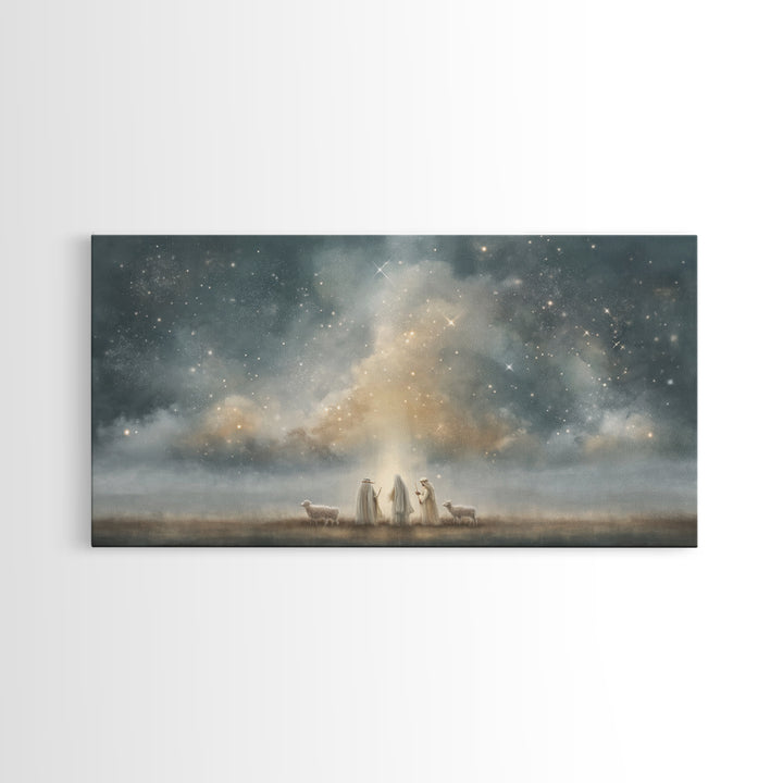 Starry Night Shepherds - Framed Canvas Print - Christian Wall Art - Christmas Art - Christian Art Canvas - Jesus Painting - Faith