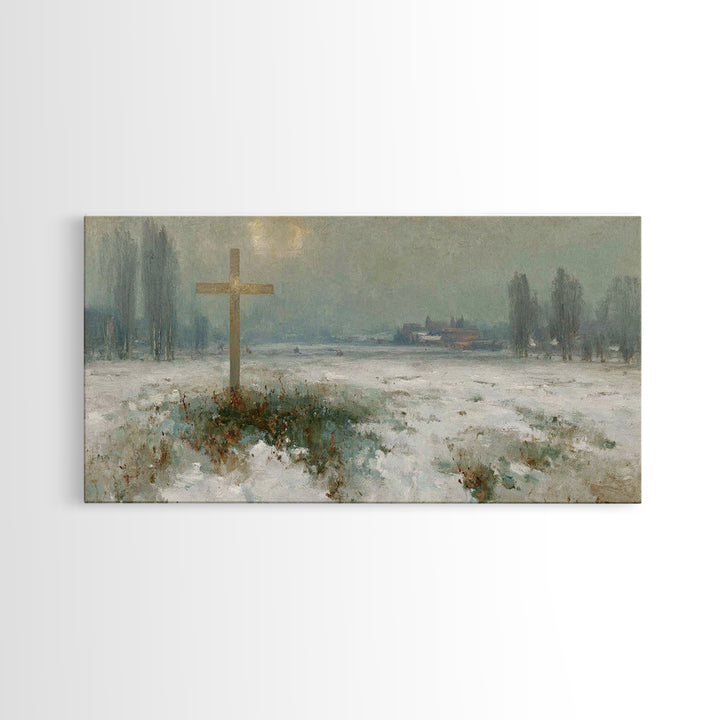 Silent Redemption – Framed Canvas Print – Christian Art Canvas – Vintage Christian Art – Christian Wall Art – Moody Christmas Art