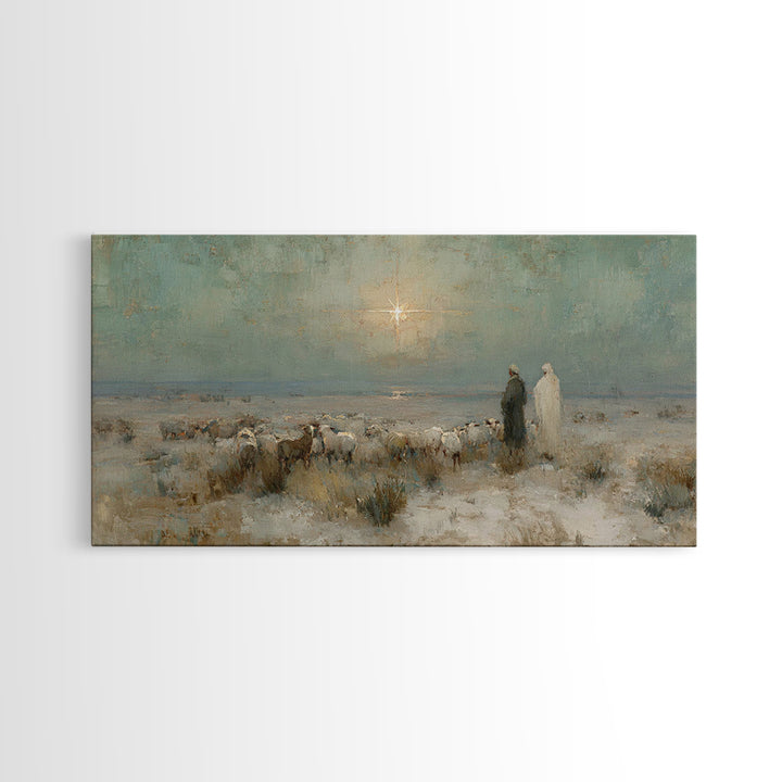 Shepherds And Glory , Framed Canvas Print, Christian Art Canvas, Christian Wall Art, Christian Christmas Art, Christmas Decor, Jesus Painti