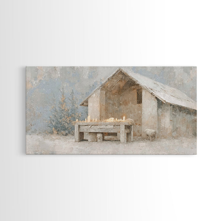 Silent Manger Light – Framed Canvas Print – Christian Wall Art – Christian Art Canvas – Christmas Art – Vintage Christmas Art – Christian D
