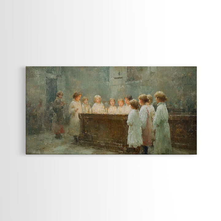 Little Lights Gathered – Framed Canvas Print – Christian Christmas Art – Christmas Wall Art – Christian Art Print – Vintage Christmas Art –