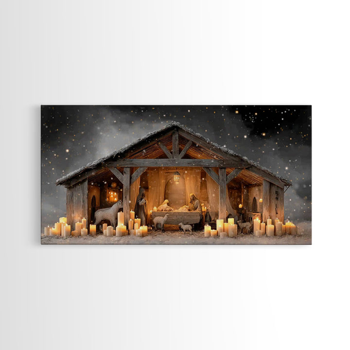 Nativity Night Peace, Framed Canvas Print, Christian Christmas Art, Christian Wall Art, Jesus Christmas Art, Christian Art Canvas, Christma