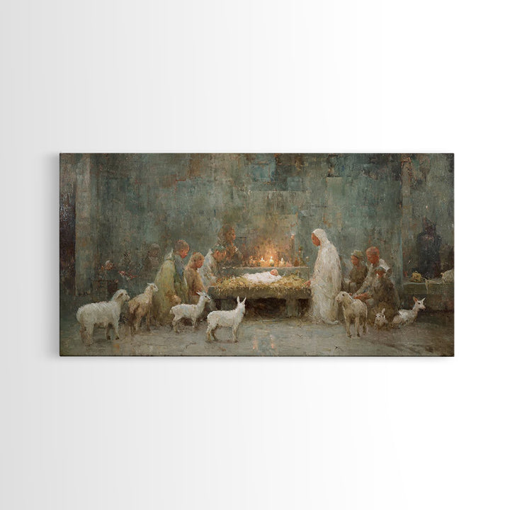 Shepherds At Dawn, Framed Canvas Print, Christian Wall Art, Christian Art Canvas, Jesus Painting, Christian Christmas Art, Christian Art