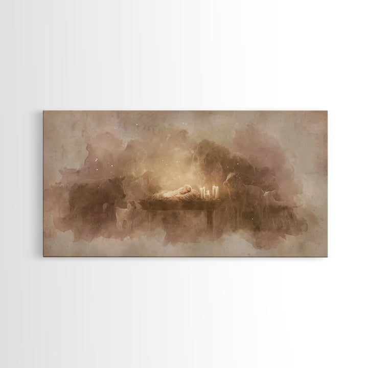Silent Manger Light – Framed Canvas Print – Christian Art Canvas – Christian Christmas Art – Jesus Painting – Christmas Art – Christian Art