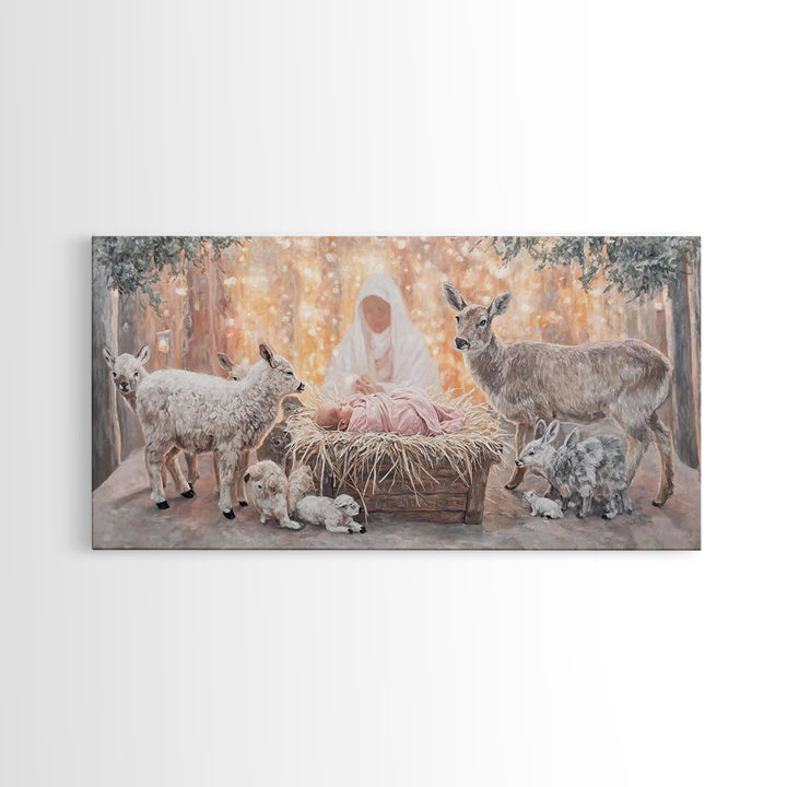 Forest Nativity Glow – Framed Canvas Print – Christian Wall Art – Christian Art Canvas – Christmas Art – Jesus Painting – Christian Art