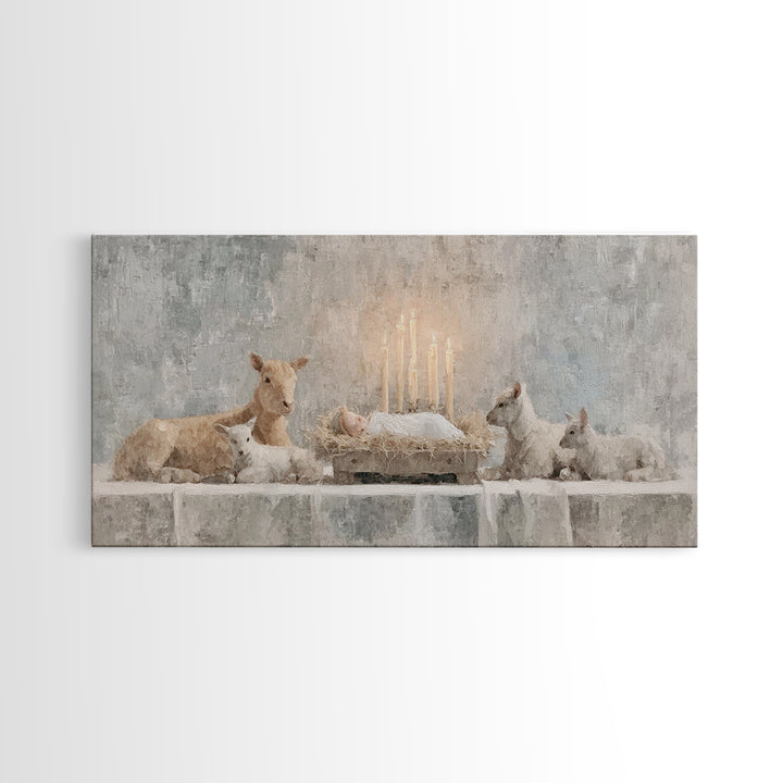 Heavenly Manger Light | Framed Canvas Print | Jesus Painting | Christian Art Canvas | Christian Christmas Art | Christian Wall Art
