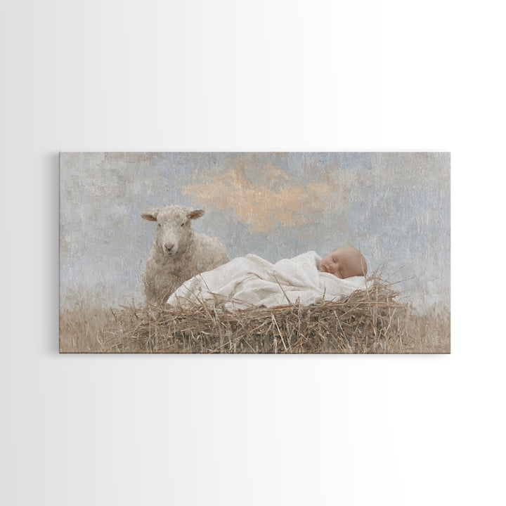 Little Lamb Grace – Framed Canvas Print – Christian Art Canvas – Jesus Painting – Christian Christmas Art – Christian Wall Art – Canvas