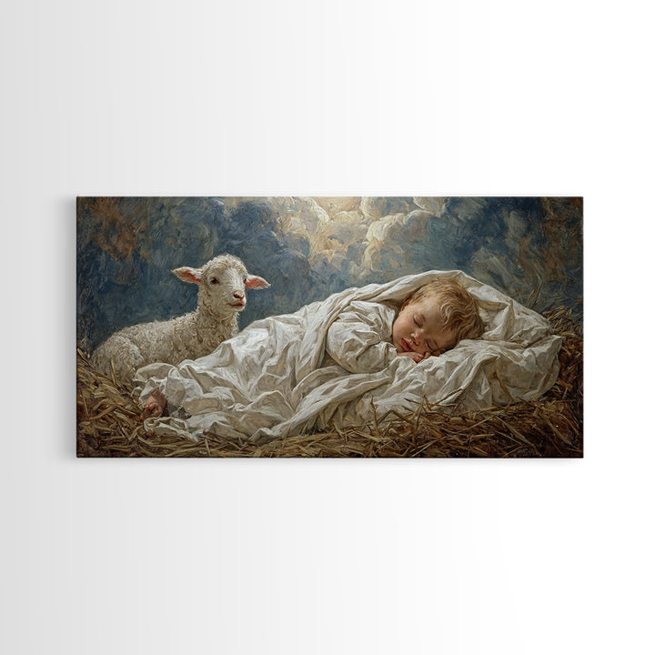 Peaceful Cradle Sky | Framed Canvas Print | Christian Wall Art | Jesus Painting | Christian Art Canvas | Christian Christmas Art