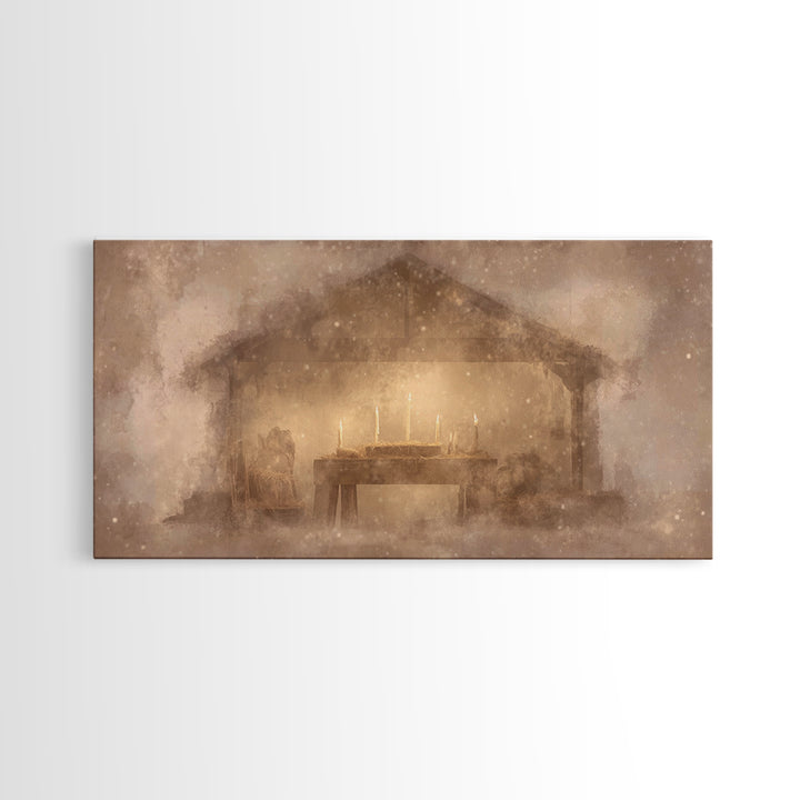 Bethlehem Shelter Calm – Framed Canvas Print – Christian Art Canvas – Christian Christmas Art – Christmas Wall Art – Christian Decor – Subt