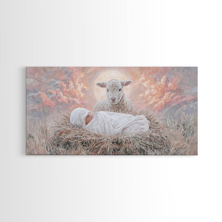 Holy Morning Light, Framed Canvas Print, Christian Art Canvas, Jesus Painting, Christian Wall Art, Christian Christmas Art, Christmas Art