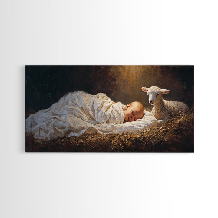 Silent Manger Light | Framed Canvas Print | Christian Art Canvas | Christmas Wall Art | Jesus Painting | Modern Christian Art | Christian G