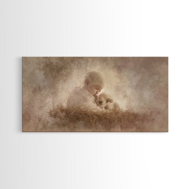 Divine Cradle Peace, Framed Canvas Print, Christian Christmas Art, Christian Wall Art, Jesus Painting, Christian Art Canvas, Christmas Deco