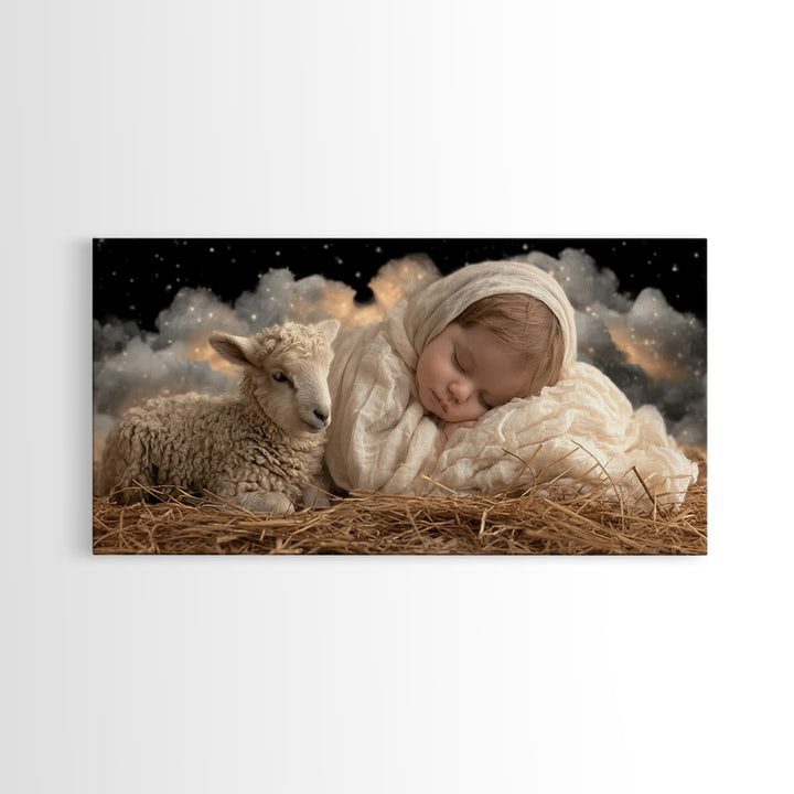Starry Manger Grace | Framed Canvas Print | Christian Wall Art | Christian Art Canvas | Jesus Christmas Art | Christmas Art Work | Christia
