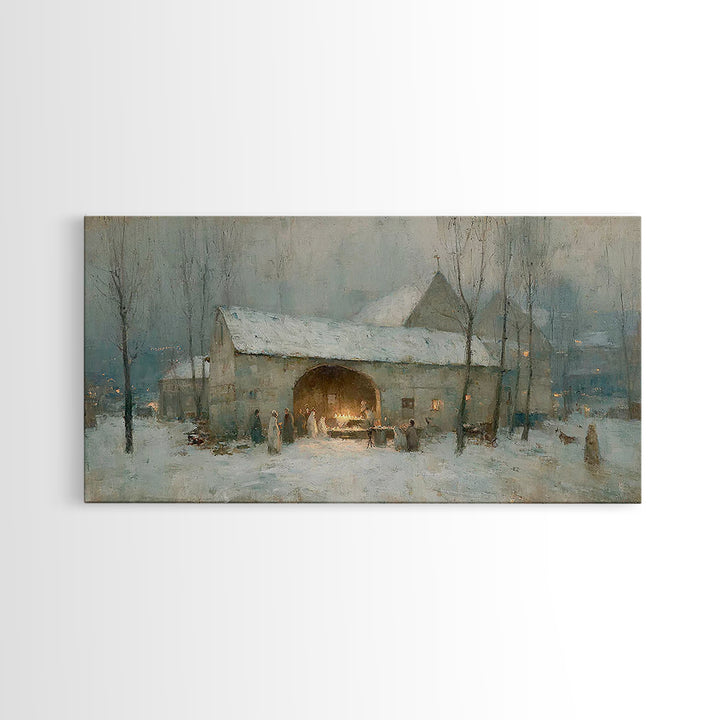 Snowbound Gathering Light | Framed Canvas Print | Christmas Art | Christian Wall Art | Vintage Christmas Art | Christian Art Canvas | Chris