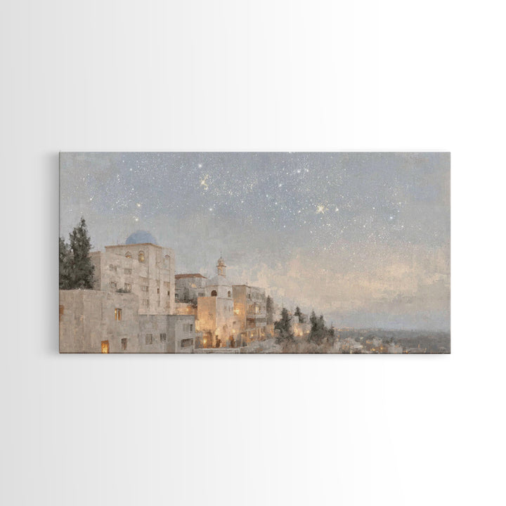 Dawn Over Bethlehem, Framed Canvas Print, Christian Wall Art, Christian Christmas Art, Christian Art Canvas, Christmas Wall Art, Modern Chr