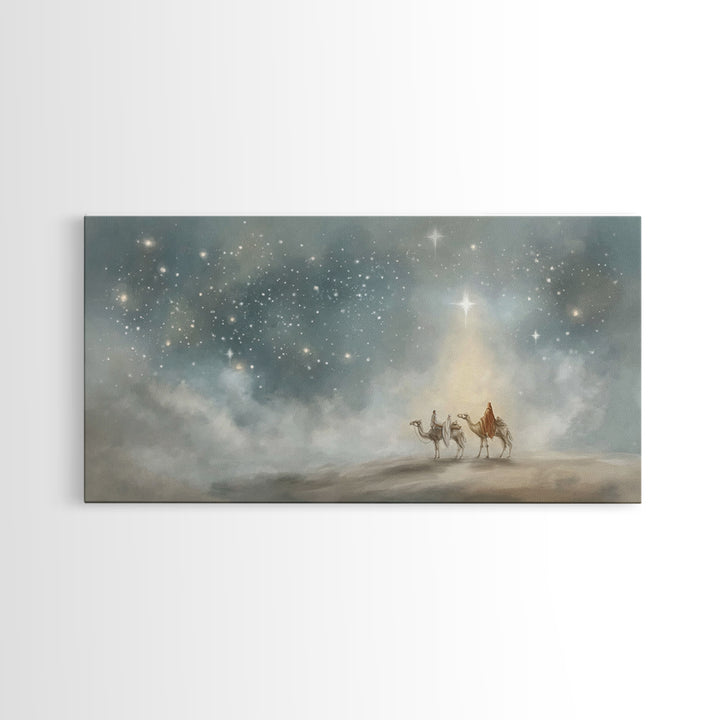 Guiding Star Journey, Framed Canvas Print, Christian Christmas Art, Christian Art Canvas, Christmas Wall Art, Blue Christian Art, Christian