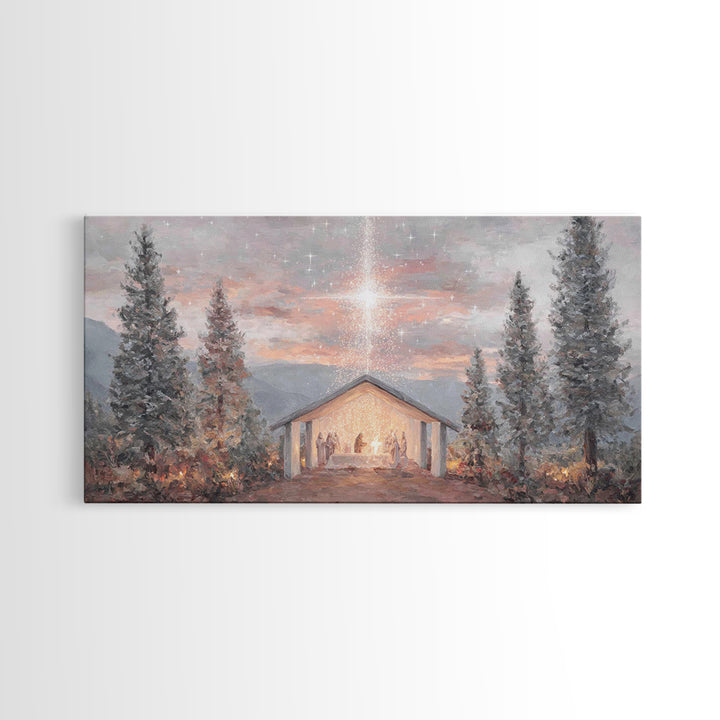 Nativity Light Rising – Framed Canvas Print – Christian Christmas Art – Christmas Wall Art – Christian Art Canvas – Christian Paintings – F