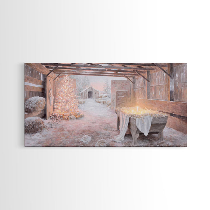 Manger Dawn Promise, Framed Canvas Print, Christian Christmas Art, Christian Art Canvas, Christmas Wall Art, Christian Wall Art, Christmas