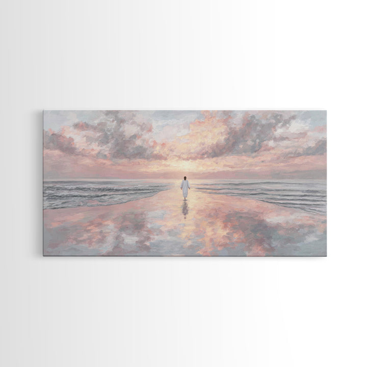 Heavenly Shore – Framed Canvas Print – Christian Wall Art – Large Jesus Painting – Christian Art Painting – Modern Christian Art – Christia