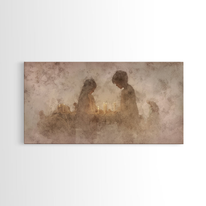 Holy Candle Prayer – Framed Canvas Print – Christian Art Canvas – Christian Wall Art – Moody Christmas Art – Christian Art Work – Christian