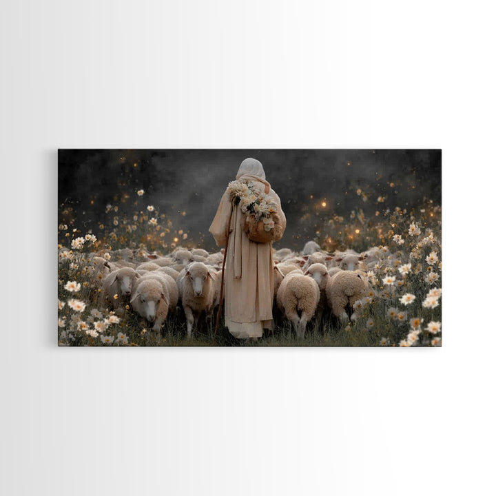 Floral Shepherd Grace – Framed Canvas Print – Christian Art Canvas – Jesus Painting – Christian Wall Art – Christian Art Gift – Christian C