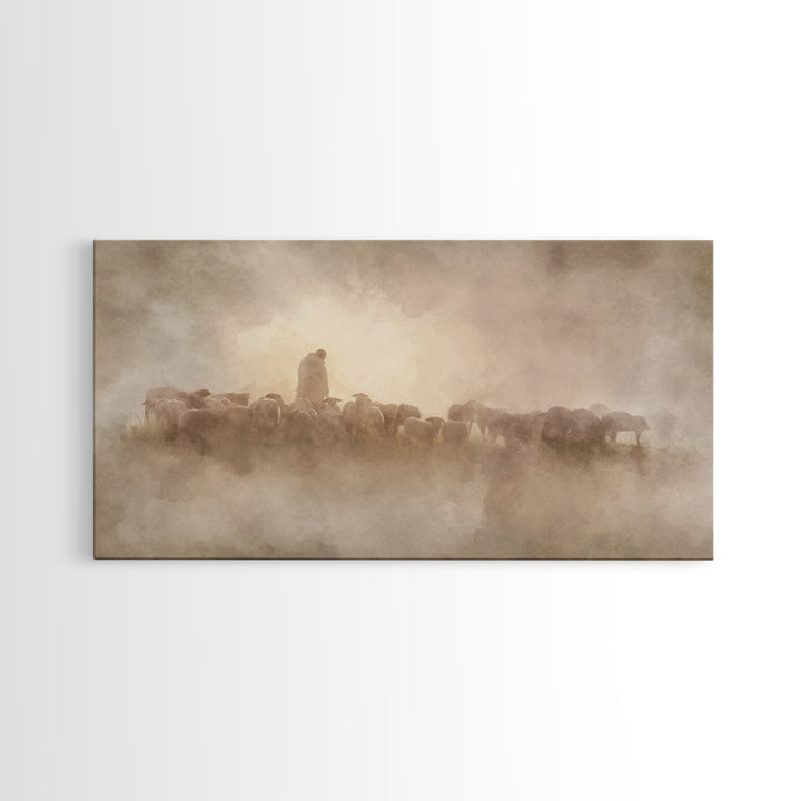 Shepherds Of Dawn - Framed Canvas Print - Christian Wall Art - Christian Art Canvas - Jesus Painting - Pastoral Scenery - Christian Gift