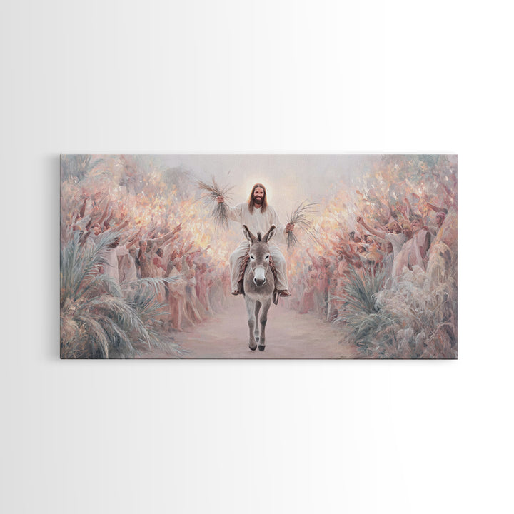 Palm Procession Joy, Framed Canvas Print, Christian Wall Art, Christian Art Canvas, Christian Gift, Christmas Art, Jesus Painting
