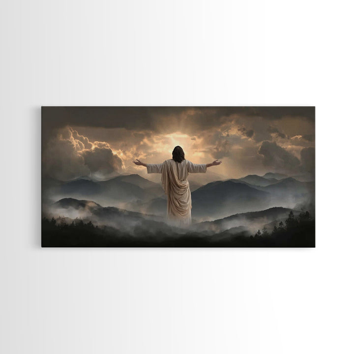 Mountain Glory Light - Framed Canvas Print - Christian Art Canvas - Christian Wall Art - Jesus Painting - Christian Gift - Christmas Art
