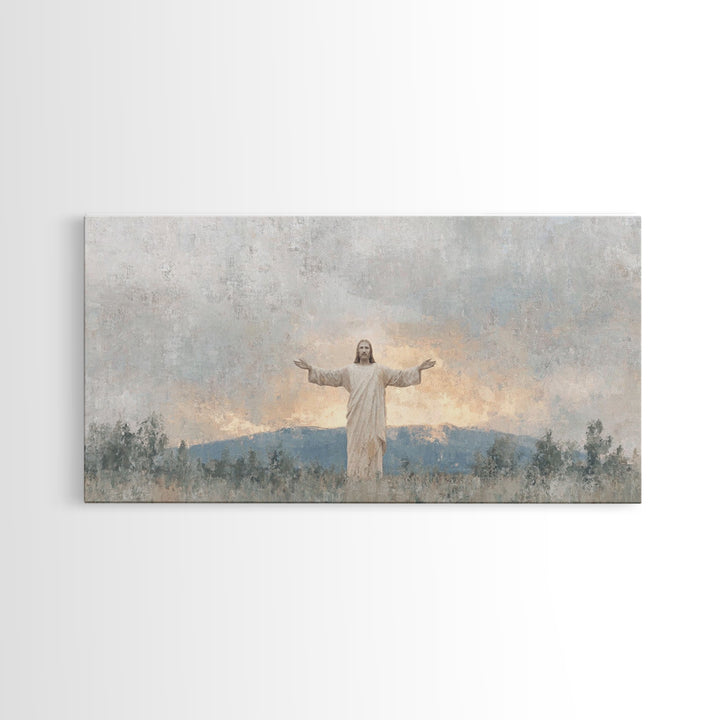Open Arms Light | Framed Canvas Print | Christian Wall Art | Jesus Painting | Christian Art Canvas | Christian Gift | Modern Christian Art