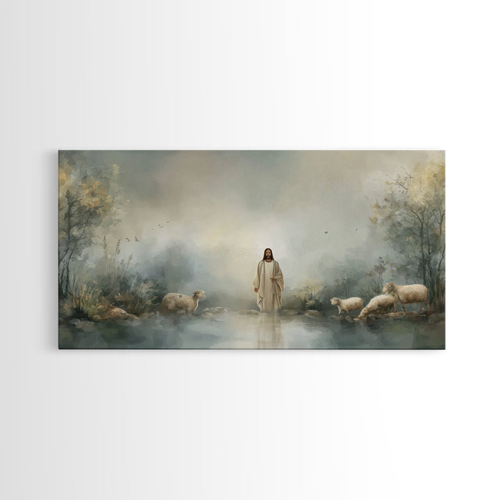 Twilight Shepherd | Framed Canvas Print | Christian Art Canvas | Jesus Painting | Christian Wall Art | Christian Painting | Christian Decor
