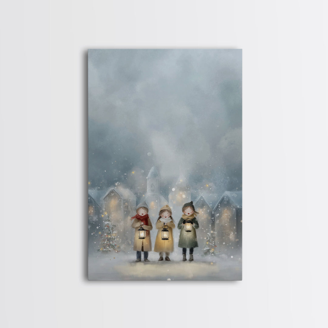 Lantern Carolers – Framed Canvas Print – Christian Wall Art – Christmas Art – Christian Art Canvas – Christian Christmas Art