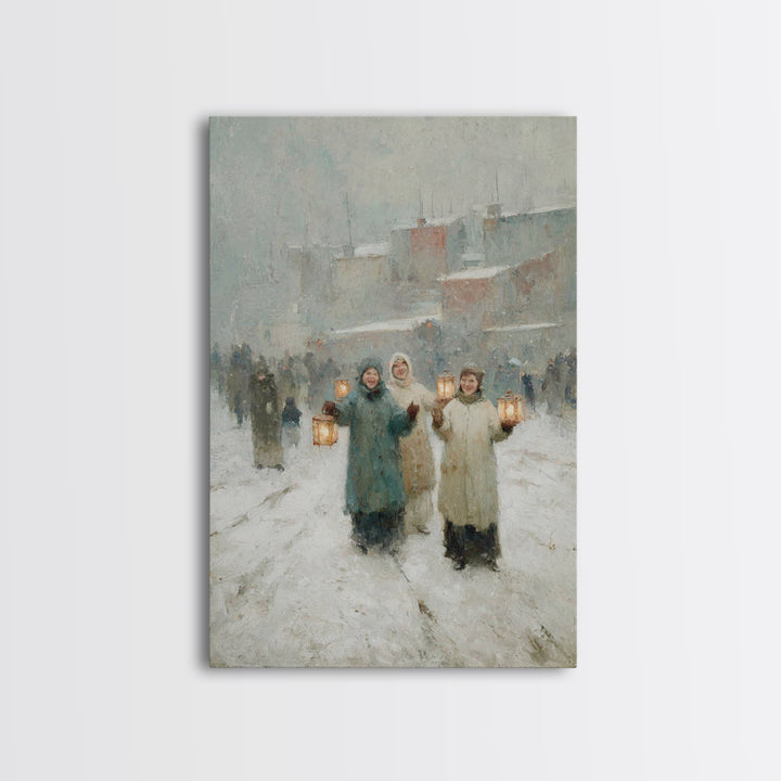 Snowy Companions – Framed Canvas Print – Christian Art Canvas – Christmas Wall Art – Christian Christmas Art – Christian Decor