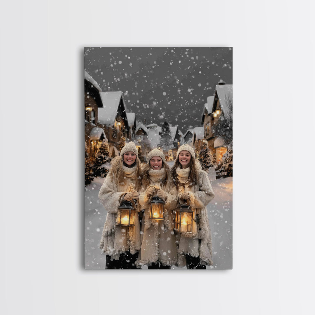 City Lanterns – Framed Canvas Print – Christian Wall Art – Christian Art Canvas – Christmas Art – Vintage Christmas Art