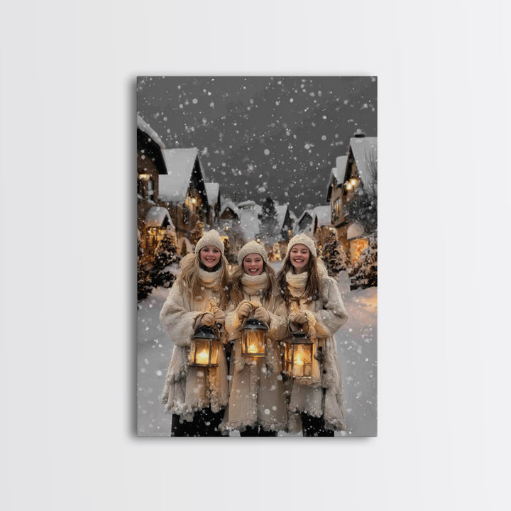 City Lanterns – Framed Canvas Print – Christian Wall Art – Christian Art Canvas – Christmas Art – Vintage Christmas Art