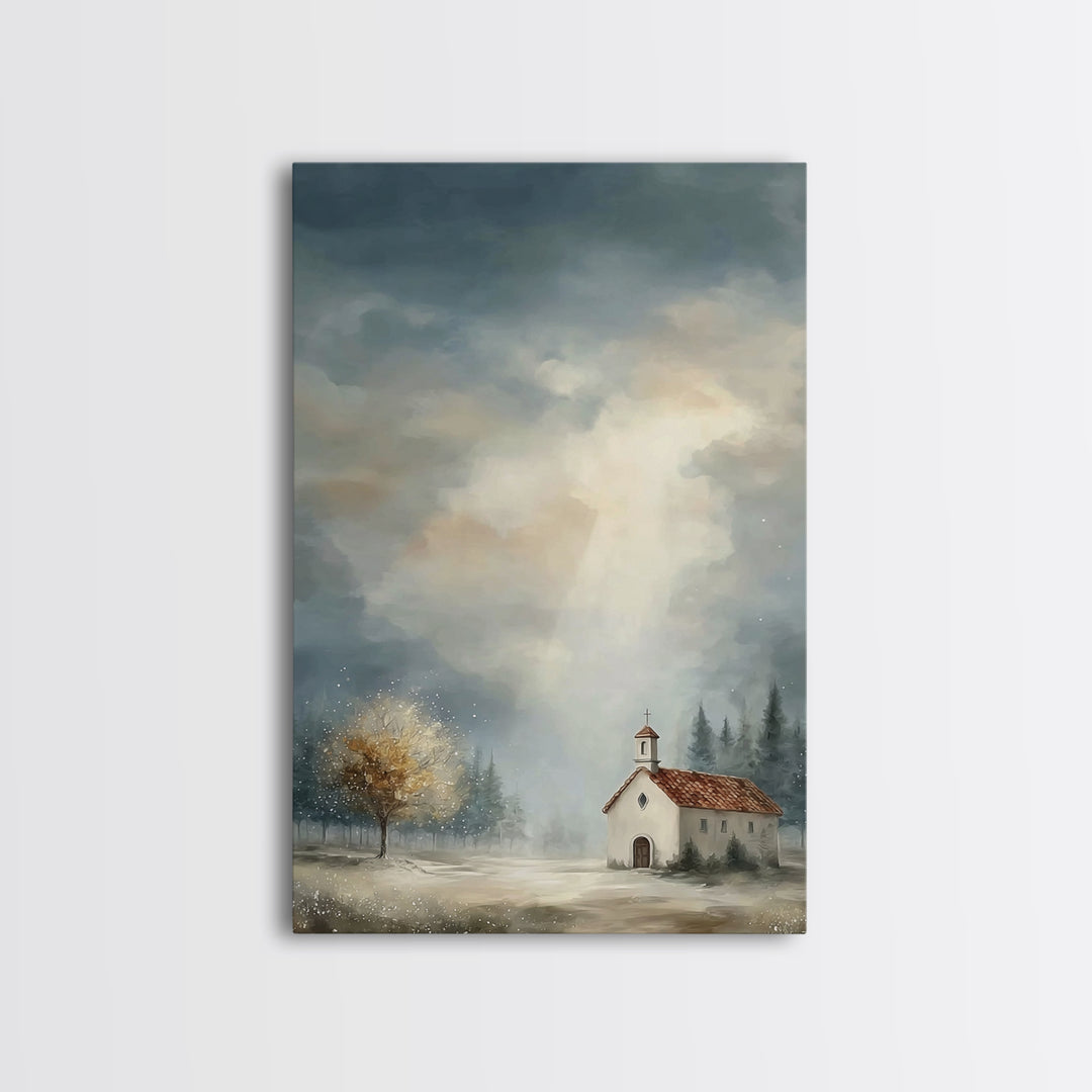 Mountain Chapel – Framed Canvas Print – Christian Art Canvas – Christian Wall Art – Christian Painting – Christian Decor