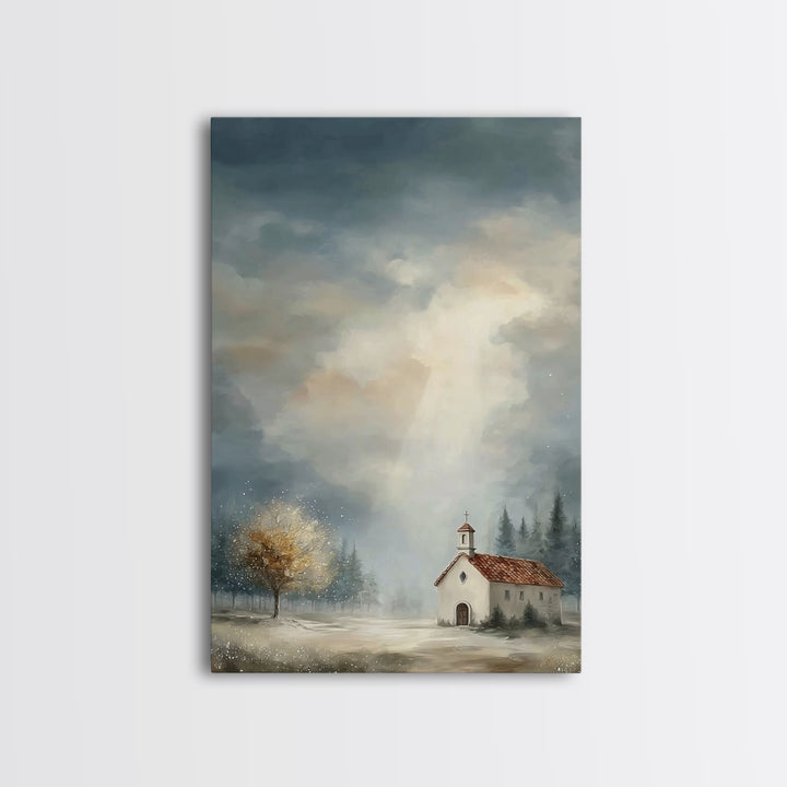 Mountain Chapel – Framed Canvas Print – Christian Art Canvas – Christian Wall Art – Christian Painting – Christian Decor